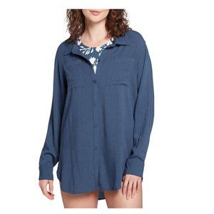 NWOT CALIA Women's Utility Shirt Swimsuit Beach Cover up Size L Blue $50 CC518